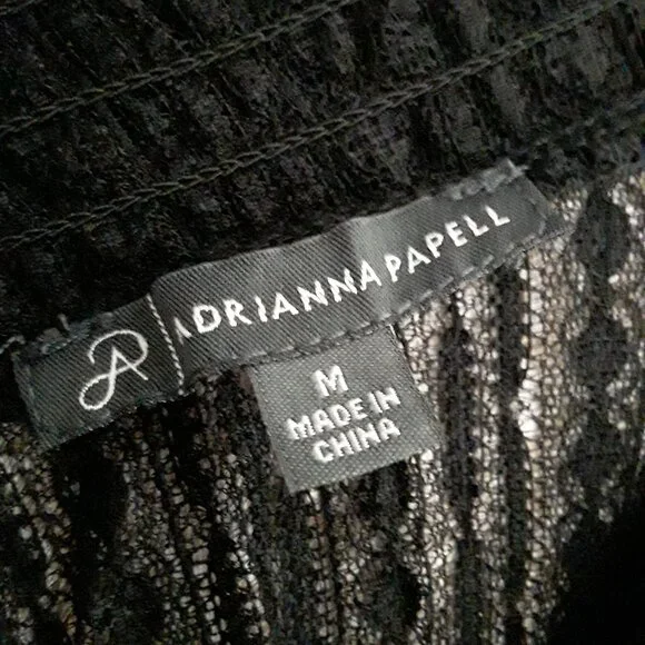 Adrianna Papell lovely dark black sheer neckline long sleeve top size M - Picture 2 of 11